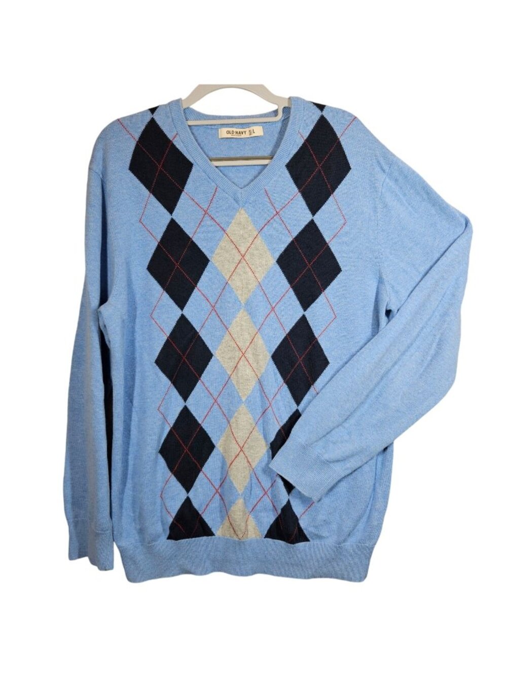 Old Navy Argyle Sweater Men L Blue Career retro dad office business grandpacore